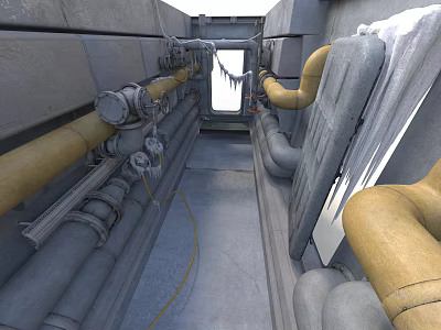 Industrial Equipment Featuring Yellow Pipes And Gray Metal Structures In Workshop 3d model