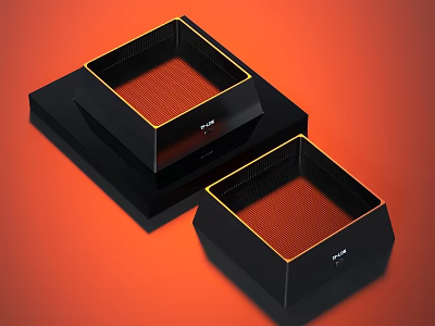 Two Modern Black Square Kitchen Countertop Appliances With Orange Accents 3d model