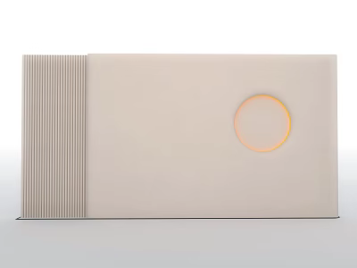Minimalist Light Colored Background Wall With Vertical Stripes Design And Circular Orange Light Ring 3d model