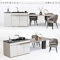 Modern Dining Table Set With Matching Chairs And Marble Countertop Interior 3d model