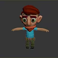 3D Cartoon Character With Red Cap Red Scarf Blue Shirt Green Pants Open Arms Pose