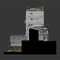 Aged Multi Storey Building With Balconies Colored Walls Adjacent Small House Waterfront Staircase And Boat