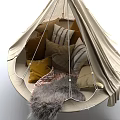 Cozy Beige Hanging Tent Interior With Soft Pillows And Fur Blanket