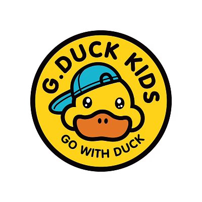 G.DUCK KIDS Logo Design Featuring Yellow Duck Character With Blue Cap 3d model