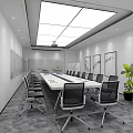 Modern Conference Room Interior With Long Table Black Chairs White Walls And Ceiling Lights