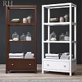 Brown and White Bathroom Vanity Shelves with Jars Towels and Decorative Storage