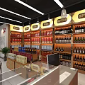 Modern Liquor and Tobacco Store Interior With Shelves Full Of Various Products And Display Counters