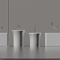 Modern Bathroom Design With White Sleek Fixtures Different Shapes Basins And Cabinets