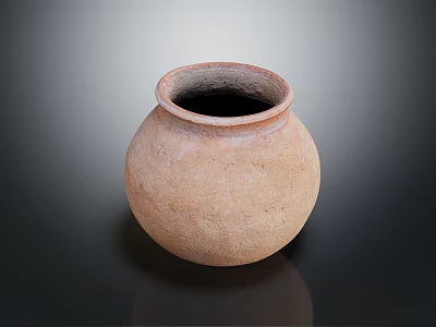 Handmade Rustic Clay Pot With Brown Color And Round Shape 3d model