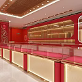 China Gold Retail Store with Red and Gold Interior and Jewelry Display Cases