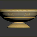 Elegant Yellow Stone Bowl Shaped Sculpture Carving With Intricate Patterns And Decorative Base