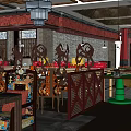Traditional Restaurant Interior With Wooden Ceiling Chandeliers Dining Tables And Patterned Floor