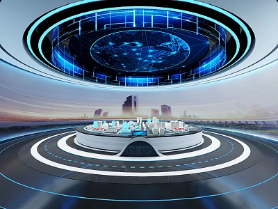 Futuristic Digital Urban Planning Platform With 3D City Model And Holographic Globe 3d model