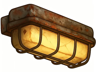 Vintage Wall Mounted Lamp With Rustic Metal Frame And Warm Yellow Light 3d model