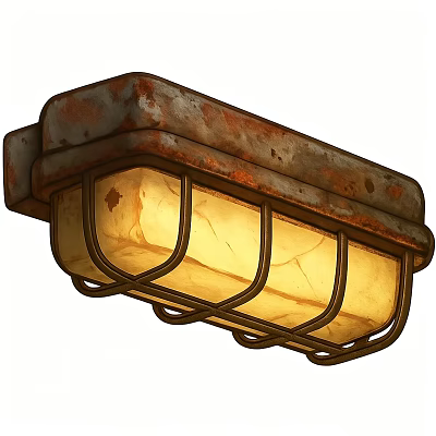 Vintage Wall Mounted Lamp With Rustic Metal Frame And Warm Yellow Light 3d model