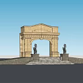 Classical Entrance Gate With Archway Stone Steps Statues And Paved Ground