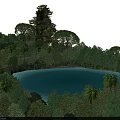 Serene Natural Landscape With Lush Green Forest And Blue Lake View