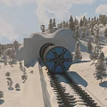 Snowy Mountain Railway Tunnel Entrance With Snow Covered Tracks And Trees