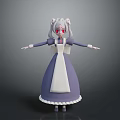 Game Movie Character In Purple White Maid Outfit Long Gray Hair Red Eyes
