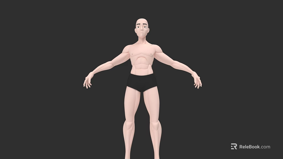 Man 3D Model With Muscular Body Wearing Black Shorts And Outstretched Arms 3d model 