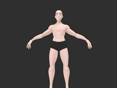 Man 3D Model With Muscular Body Wearing Black Shorts And Outstretched Arms 3d model
