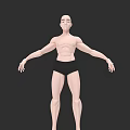 Man 3D Model With Muscular Body Wearing Black Shorts And Outstretched Arms