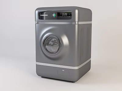 Modern Gray Washing Machine With Sleek Design Digital Display And Round Door 3d model