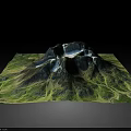 Detailed 3D Mountain Terrain Model with Green Vegetation Valleys and Snow Capped Peaks