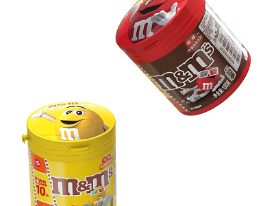 M&M's Chocolate Candy Tins In Red And Yellow With Cartoon Character Design 3d model