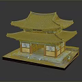 Traditional Chinese Architectural Model Featuring Blue Roof Red Pillars Yellow Decorations And Multi layered Base Platform