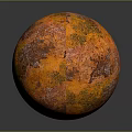 Spherical Sculpture With Orange Brown Textured Surface On Dark Background