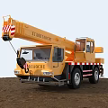 Yellow XTAOCHE Heavy Duty Crane Truck With Warning Stripes On Construction Site