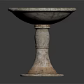 Vintage Stone Pedestal Dish With Round Shallow Bowl And Textured Surface