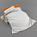 Double Bed With Orange Headboard Striped Bedspread White Pillows And Beige Blanket