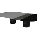 Elegant Table and Chair Set with White Gray Black Marble Tabletop and Black Cylindrical Legs