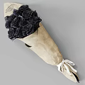 Bouquet of Black Roses Wrapped in Kraft Paper with White Ribbon