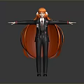 Anime Style Game Movie Character With Orange Long Hair Black Uniform And Arms Outstretched