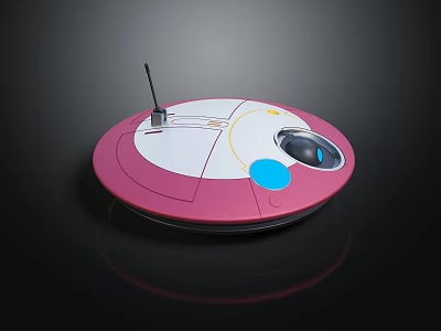 Pink And White Circular Device With Antenna Blue And Yellow Elements On Top 3d model