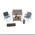Foldable Outdoor Chairs Blue Beige With Wooden Crate Table Fire Pit Coffee Gear