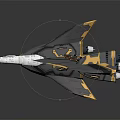Detailed Futuristic Sci Fi Spaceship Model With Aerodynamic Wings And Gold Blue Accents
