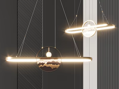 Modern Circular Chandelier Design With Illuminated Strip And Decorative Mountain Pattern 3d model