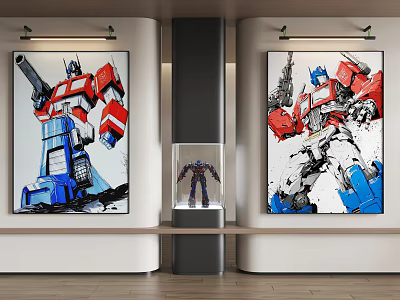 Abstract Paintings of Optimus Prime Transformers with Display Cabinet and Model 3d model