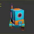 Turquoise And Orange Robot With Camera Lens Antenna And Mechanical Legs