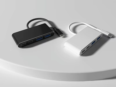 USB C Hub Black And White With Multiple Ports For Mobile Digital Devices 3d model
