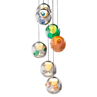 Colorful Glass Ball Chandelier Modern Hanging Light Fixture with Multiple Colored Glass Orbs 3d model