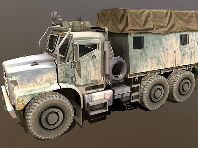 Rugged Military Truck With Camouflage Paint Canvas Cover Six Wheels And Spare Tire 3d model