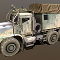 Rugged Military Truck With Camouflage Paint Canvas Cover Six Wheels And Spare Tire