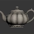 Set of Two Silver Metal Household Items With Traditional Pumpkin Shape Handle Spout and Lid