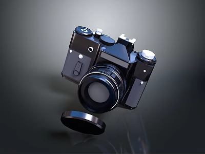 Vintage Black Electronic Camera With Detachable Lens Cap And Classic Design 3d model