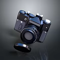 Vintage Black Electronic Camera With Detachable Lens Cap And Classic Design